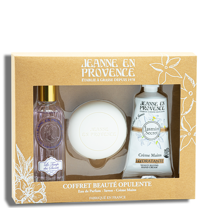 Coffret Jeanne en provence jasmin secret, gel douche, savon dur, crème mains