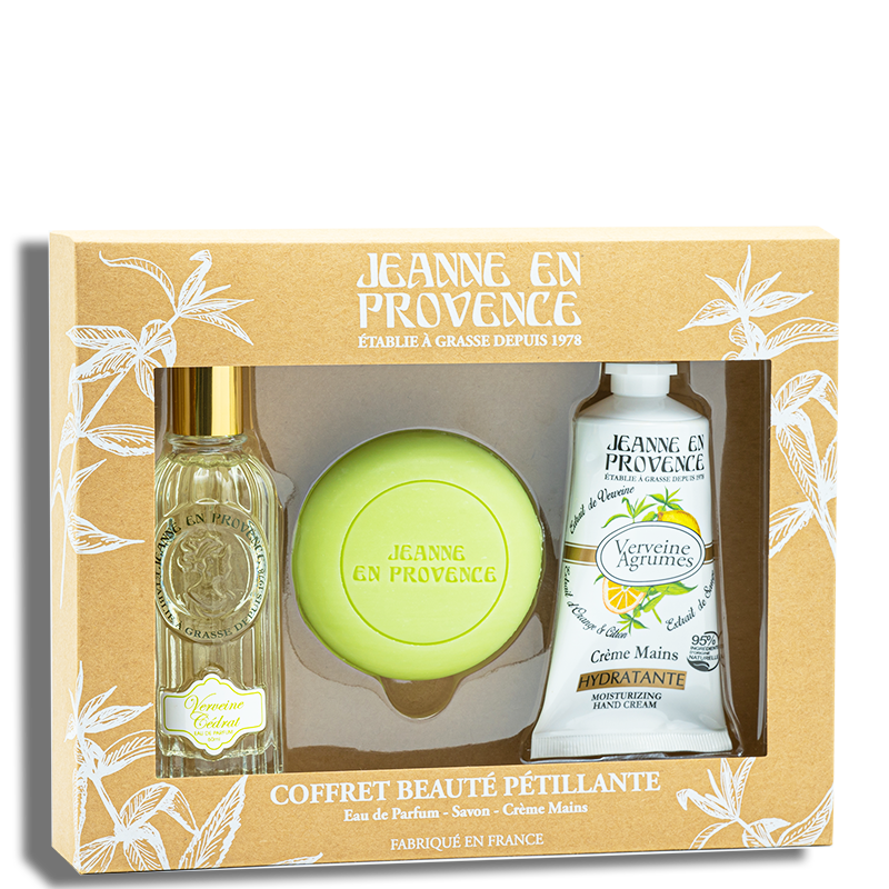 Coffret Jeanne en provence verveine agrume, gel douche, savon dur, crème mains