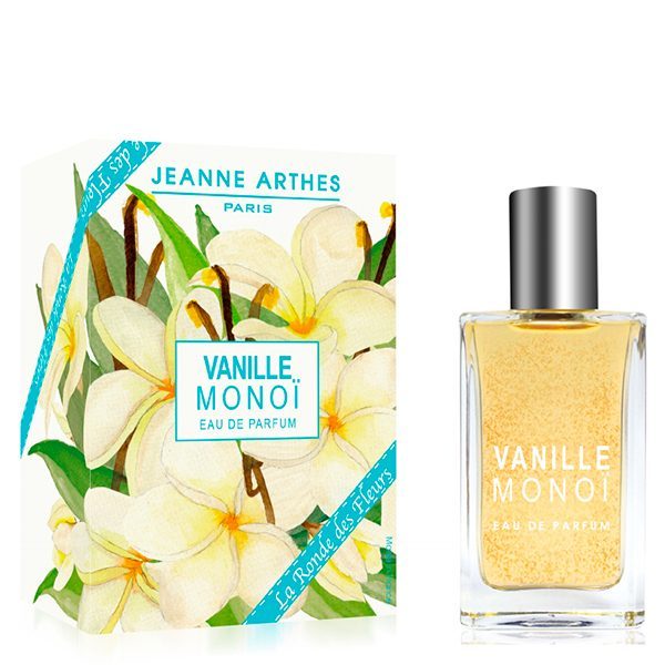 Flacon et boite eau de parfum femme vanille monoi